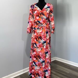 SOFT SURROUNDINGS Le Jardin Faux Maxi Wrap Dress Floral Size XL